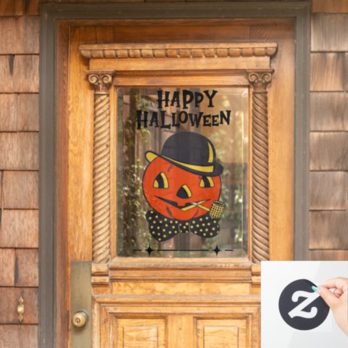 Vintage Retro Pumpkin with Pipe Happy Halloween Window Cling