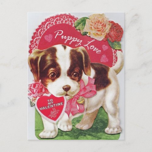 Vintage Retro Puppy Love Valentines Day Holiday Postcard
