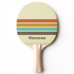 Vintage Retro Rainbow Across Striping with Name Ping Pong Paddle