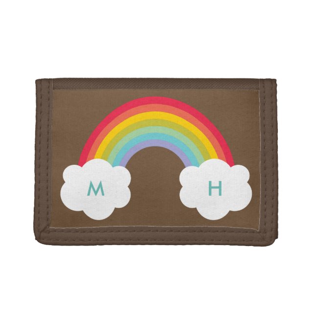 Vintage Retro Rainbow Monogram Trifold Wallet (Front)