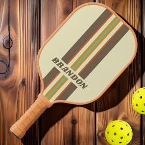 Vintage Retro Rainbow Rally Stripes with Name Pickleball Paddle