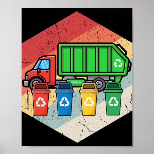 Vintage Retro Recycling Trash Kids Garbage Truck Poster