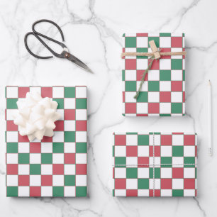 Vintage Retro Red and Green Square Plaid Wrapping Paper Sheets