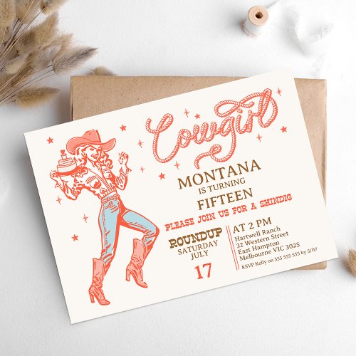 Vintage Retro Red Any Age Cowgirl Birthday  Invitation