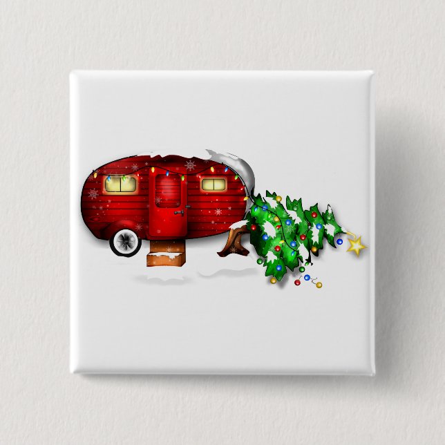 Vintage Retro Red Camper Christmas Button (Front)