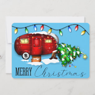 Vintage Retro Red Camper Christmas Card