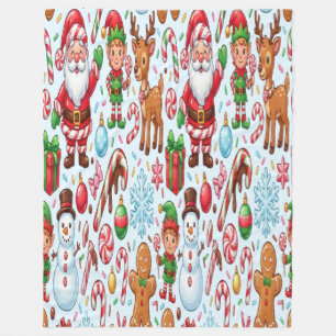 Vintage Retro Red Candy Cane Wonderland Christmas Fleece Blanket