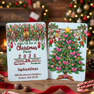 Vintage Retro Red Candy Cane Wonderland Christmas Invitation