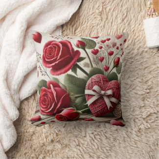 Vintage  Retro Red Rose and Hearts 