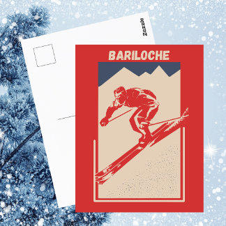 Vintage Retro Red Ski Resort Bariloche Argentina Postcard