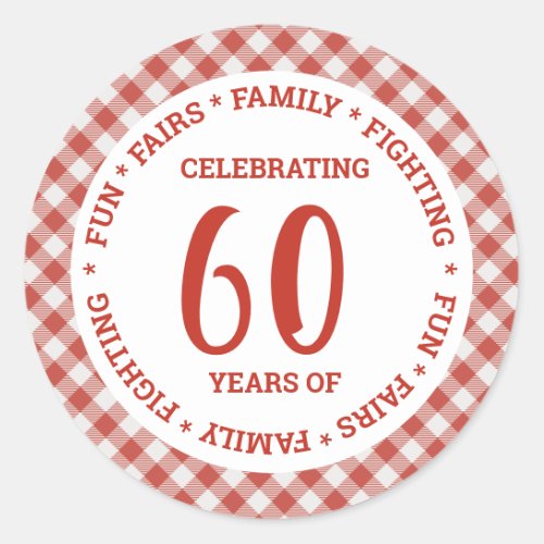 Vintage Retro Red White Gingham Check Custom Text Classic Round Sticker