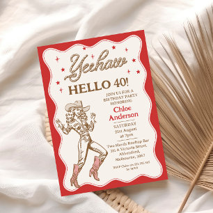 Vintage Retro Red Yeehaw Cowgirl 40th Birthday  Invitation