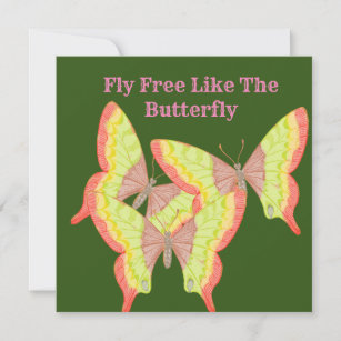 Vintage Retro Red Yellow Green Butterfly Card