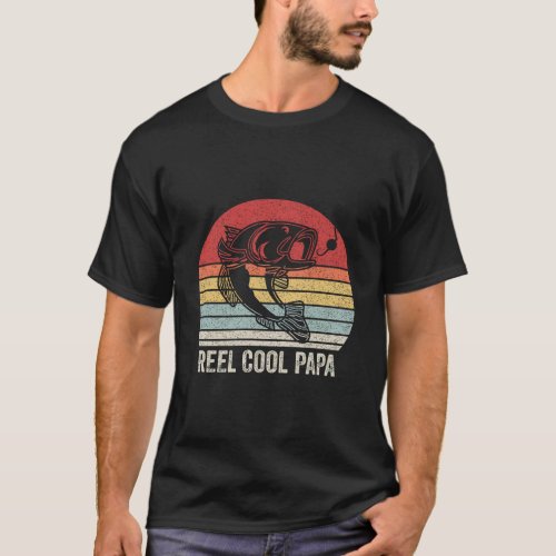 Vintage Retro Reel Cool Papa Fishing Dad Fisherman T_Shirt