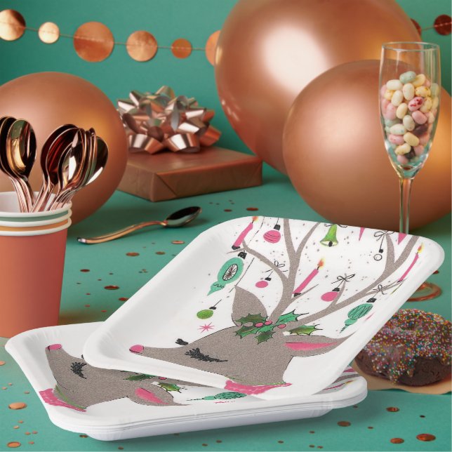 Vintage retro reindeer Christmas party plate (Multi)