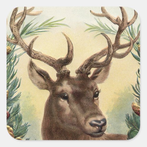 Vintage Retro Reindeer Deer Christmas Square Sticker