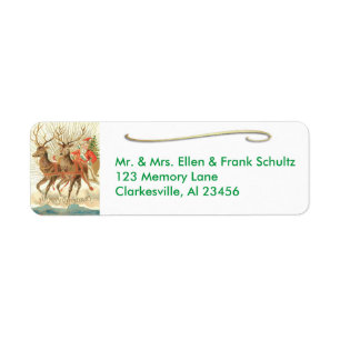 Vintage Retro Reindeer Santa Sled Address Label