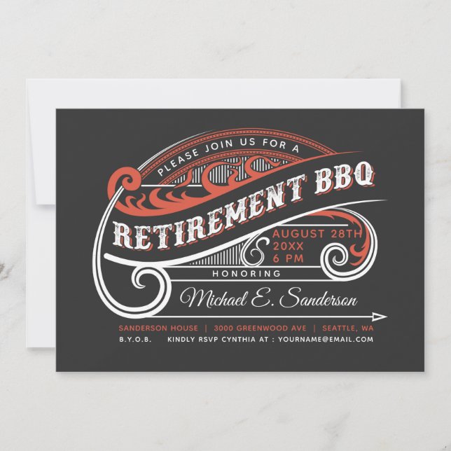 Vintage Retro Retirement BBQ Invitations (Front)