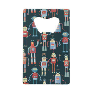 Vintage Retro Robot Pattern Credit Card Bottle Opener