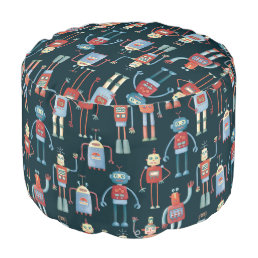 Vintage Retro Robot Pattern Pouf