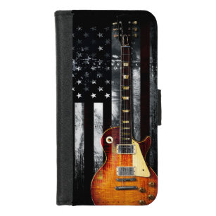 Vintage Retro Rock American Flag Guitar iPhone 8/7 Wallet Case
