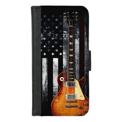 Vintage Retro Rock American Flag Guitar iPhone 87 Wallet Case