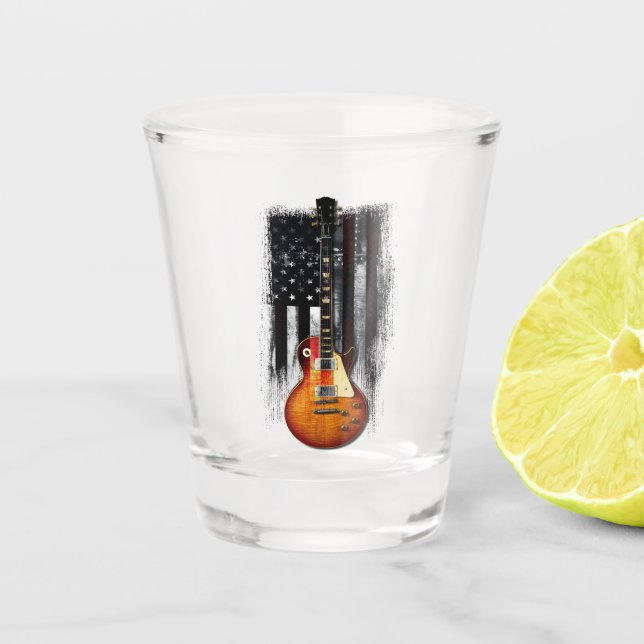 Vintage Retro Rock American Flag Guitar Shot Glass (Front)