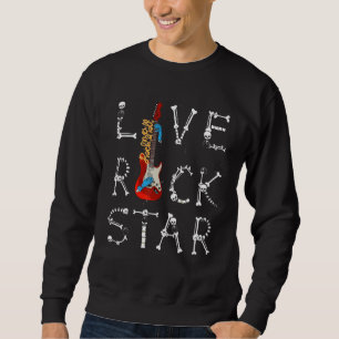Vintage Retro Rock & Roll Skeleton Funny Guitar Mu Sweatshirt