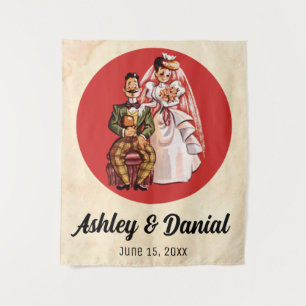 Vintage Retro Romantic Bride And Groom Old Wedding Tapestry