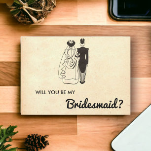 Vintage Retro Romantic Bride Groom Bridesmaid Card