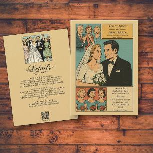 Vintage Retro Romantic Bride Groom Comic Wedding Invitation