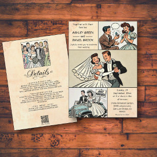 Vintage Retro Romantic Bride Groom Comic Wedding Invitation