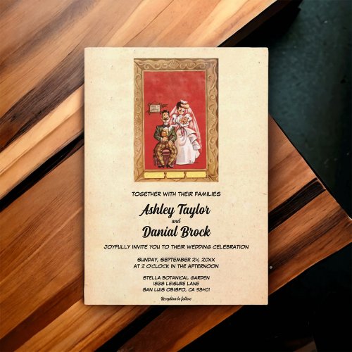 Vintage Retro Romantic Bride Groom Rustic Wedding Invitation