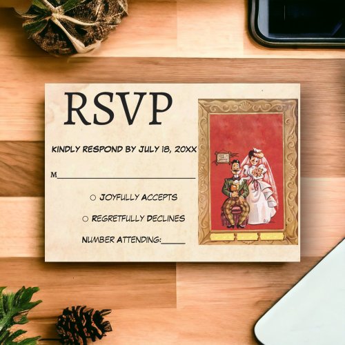 Vintage Retro Romantic Bride Groom Rustic Wedding RSVP Card