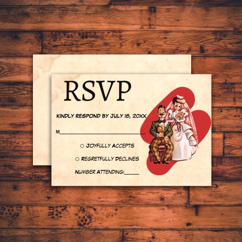 Vintage Retro Romantic Bride Groom Rustic Wedding RSVP Card