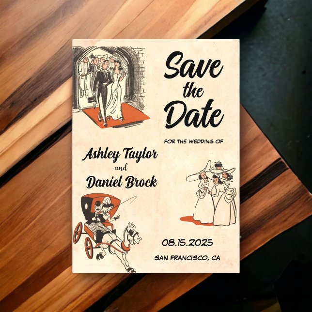Vintage Retro Romantic Comic Wedding Save the Date (Creator Uploaded)