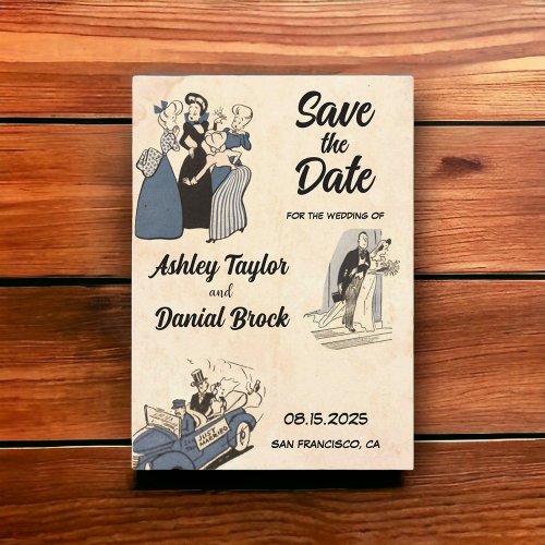 Vintage Retro Romantic Comic Wedding Save the Date Invitation