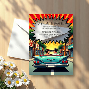 Vintage Retro Romantic Couple Comic Book Wedding Acrylic Invitations