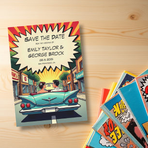 Vintage Retro Romantic Couple Comic Book Wedding Save The Date
