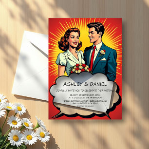 Vintage Retro Romantic Couple Comic Style Wedding Acrylic Invitations