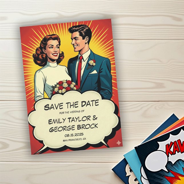Vintage Retro Romantic Couple Comic Style Wedding Save The Date (Creator Uploaded)