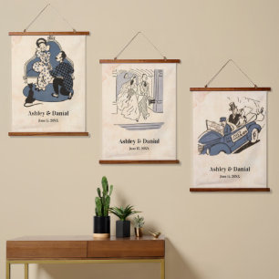 Vintage Retro Romantic Couple Old Classic Wedding Hanging Tapestry