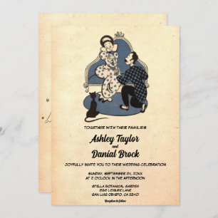 Vintage Retro Romantic Couple Old Rustic Wedding Invitation