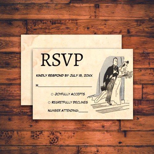 Vintage Retro Romantic Old Classic Rustic Wedding RSVP Card