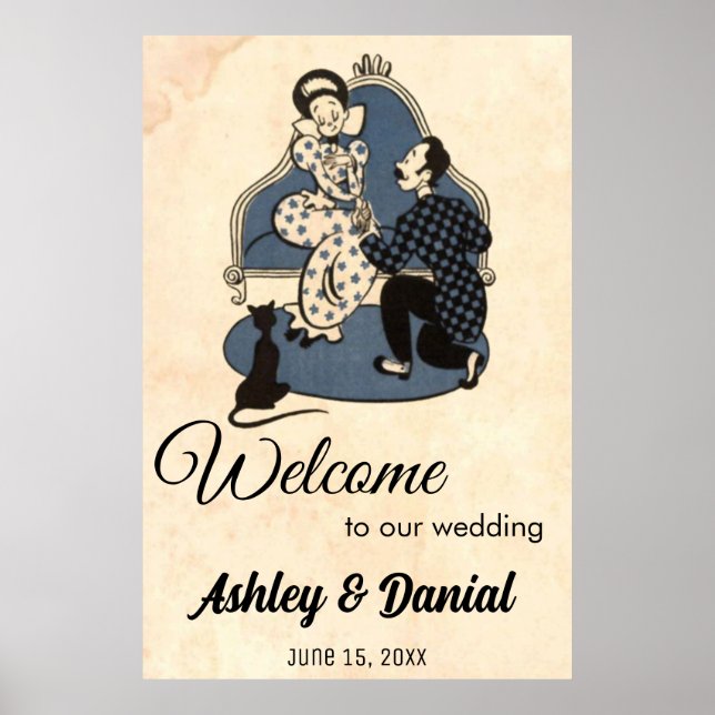 Vintage Retro Romantic Proposal Old Rustic Wedding Poster (Front)