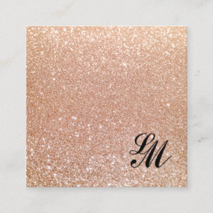 Vintage Retro Rose Gold Glitter Monogram Beauty Square Business Card