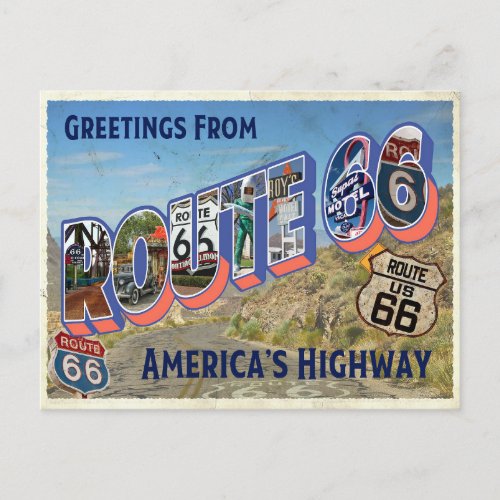 Vintage Retro Route 66 Postcard Historic Places