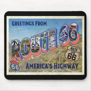 Vintage Retro Route 66 Postcard Historic Places Mouse Pad