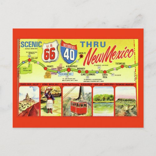Vintage Retro Route 66 Scenic New Mexico Postcard