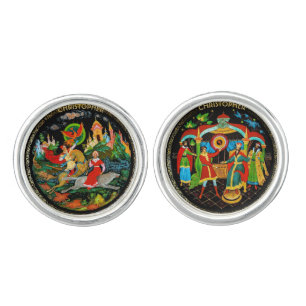 Vintage Retro Russian Fairy Tale Fantasy Colorful Cufflinks